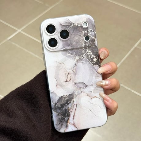 大理石調 iPhone17/17Proケース マグネット式グリップ付 iPhone16Pro/15ProMaxケース 便利なスタンド機能 オシャレ[M6092]