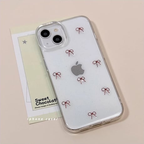 レッドリボン iphone16/16proケース  可愛い iphone15pro/14/13proケース ラメ入り 女子力高い [M5040]