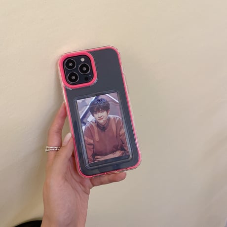 【iPhone15対応】カラー枠カード入れ付 iphone14/13promaxカバー  写真/メモ収納クリアアイフォン11/12miniケース  耐衝撃  頑丈 シンプル   M1094