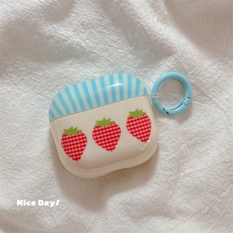 イチゴ柄 Airpods4ケース 大人可愛い Airpods3/Pro2ケース airpodspro2カバー  ストラップ/リング ガーリーファッション[M5266]