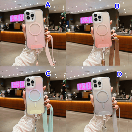 ショルダーストラップ付 iPhone16pro/16promaxケース Magsafe対応 グラデーションカラー iPhone15Pro/14/13カバー クリア [M4947]