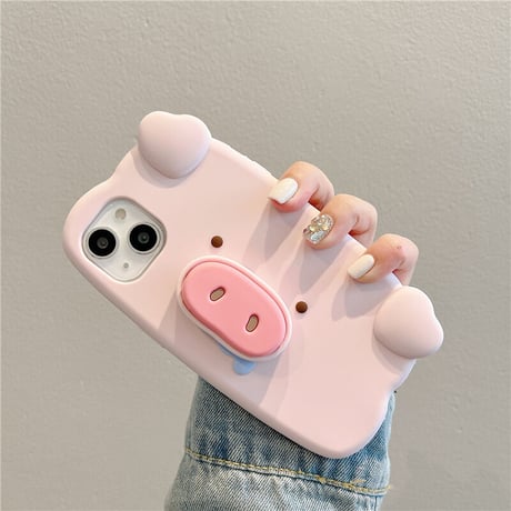 ブタ iphone14/13ケース 鼻スタンド  アイフォン12pro/11ケース  かわいい 高品質シリコン製 頑丈 ギフトにおすす[M3046]
