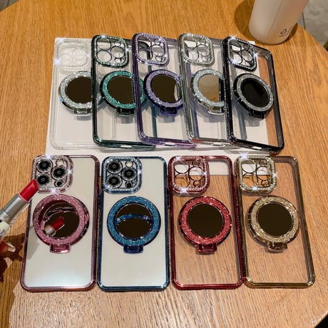 鏡MagSageリングスタンド iPhone15pro/15promaxケース ジュエリーキラキラiphone14/13/12proケース クリア コスパ最強[M4075]