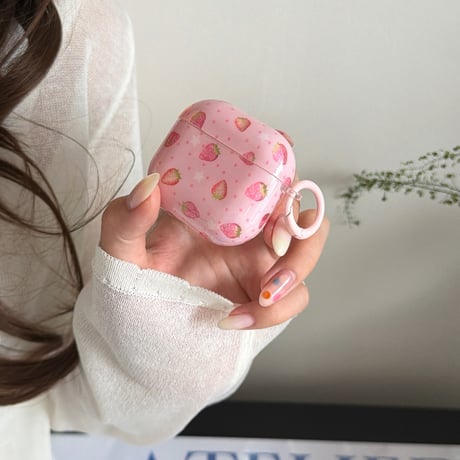 イチゴ柄 AirpodsPro3ケース 甘めコーデ Airpods4/3カバー AirpodsPro第2/1世代 ピンク ギフトにおすすめ[M6515]