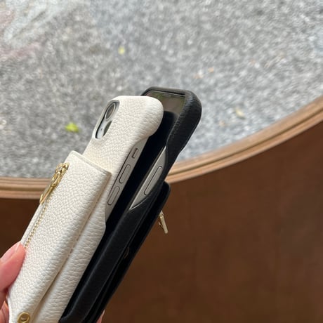 鏡カード入れ付 iPhone15/15Proケース ショルダーストラップ付 レザーiPhone14Pro/13proカバー シンプル 高品質 [M3719]