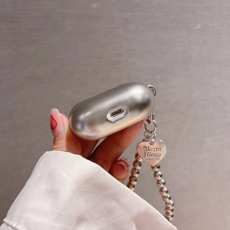 【Airpods 4】シルバーカラー airpods第3世代ケース ハート柄  ストラップ付き エアーポッズプロカバー   指紋/汚れ防止 マット  プレゼントにおすすめ [M1735]