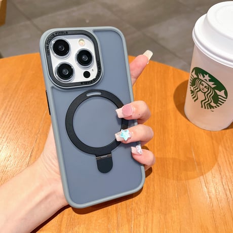 高品質MagSafe スタンドiPhone15/15Proケース 指紋防止 iPhone14Pro/13/12Proカバー 高機能 シンプル 高級感 [M3820]