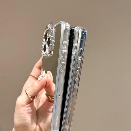 ジュエリーリボン 鏡 iPhone17/16proケース キラキラ 大人可愛い iPhone15Pro/14/13カバー 綺麗 便利 [M5660]