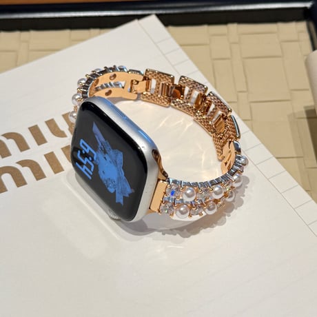 パールブレスレット  AppleWatchバンド メタル AppleWatchベルト Series 11/10/9/8 SE3/2  Ultra3/2/1 高級感高品質 上品[M6394]