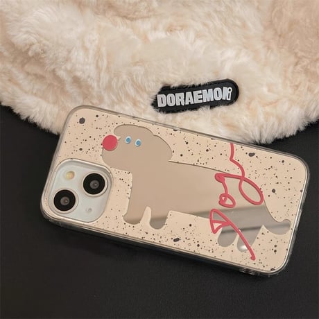 Dog ミラー iPhone15/15proケース 可愛い アイフォン14/13pro/12ケース 便利 女子力アップ ギフトに最適[M3883]