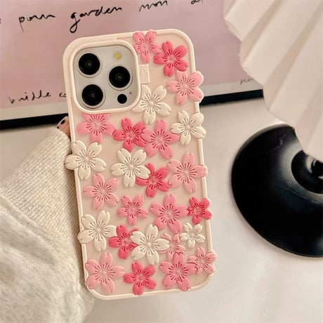 桜花 iPhone16pro/16ケース  ピンク iPhone15pro/14/13promaxカバー 大人可愛い 丈夫 女子力高い[M5288]