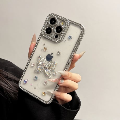 ダイヤ蝶 iPhone16pro/16ケース ジュエリー iPhone14/13pro/12カバー 大人可愛い おしゃれさん愛用[M5264]