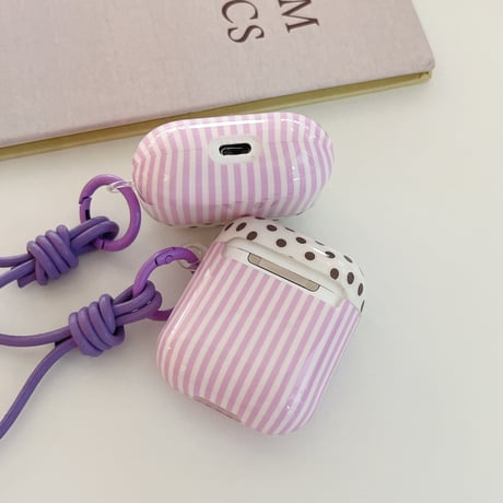 ストライプ柄 Airpods Pro3ケース 水玉模様  Airpods 4/3カバーケース AirpodsPro2/1 ストラップ付き 上品 [M6428]