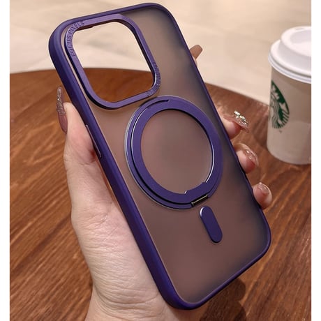 360度回転スタンド iPhone15Pro/15ProMaxケース Magsafe対応 マット iPhone14/13/12proカバー  耐衝撃耐久性 半透明[M3755]
