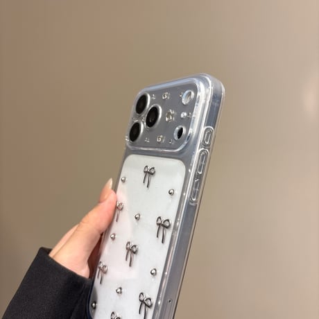 メタルリボン iPhone17/17Proケース 高透明 iPhone16ProMax/15Pro/14カバー カメラ保護 軽量 [M6537]