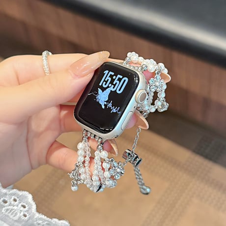 豪華真珠 アップルウォッチバンド  高品質 AppleWatchブレスレット Series11/10/9/8 SE3/2 40/41/42mm 韓国っぽ [M6524]