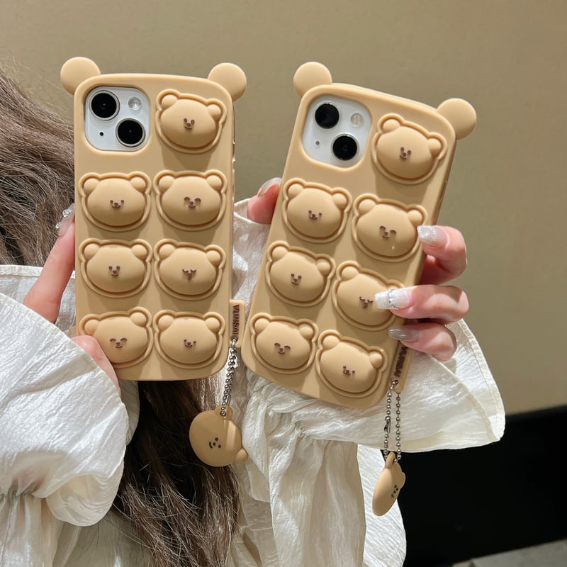 プッシュポップ熊 iPhone15/15proケース スクイーズ玩具 iPhone14pro/
