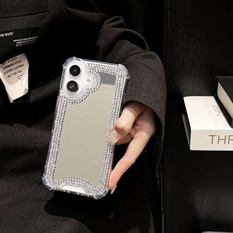 ダイヤデコ ミラー iPhone16/16Proケース 四隅耐衝撃 iPhone15Pro/14/13カバー キラキラ ガールズに大人気[M4805]