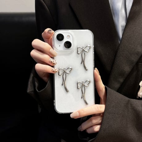 メタルリボン iPhone16/16Proケース キラキラ 透明 iPhone14Pro/13/12ケース ラメ入り 黄ばまない [M4633]