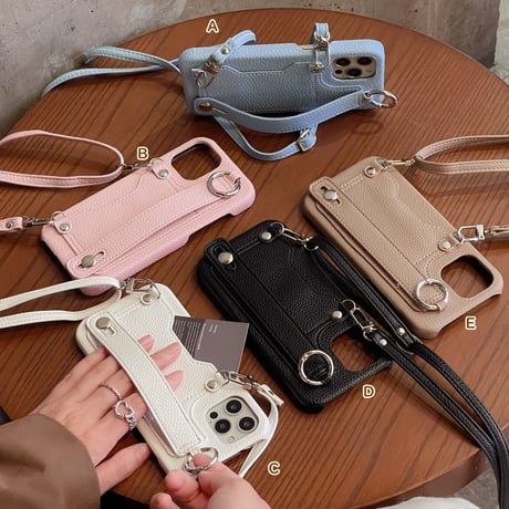 革製 iphoneSE3/13miniケース  背面型カード入れ/ベルト/長いストラップ付  iphone11pro/12miniカバー  高品質  頑丈 多機能[M1893]