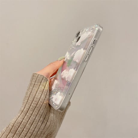 曇り空 iPhone13/14proケース 動くグリッター入り iPhone12/11/XSカバー キラキラオシャレ レーザー光る 夏に人気 プレゼント [M3186]