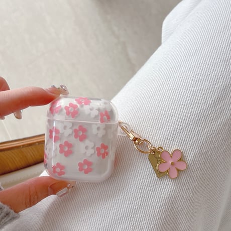 春向け Airpods第四世代ケース 花柄 キーチェーン付 AirpodsPro2ケース airpods3カバー 大人可愛い ギフトにおすすめ [M5187]