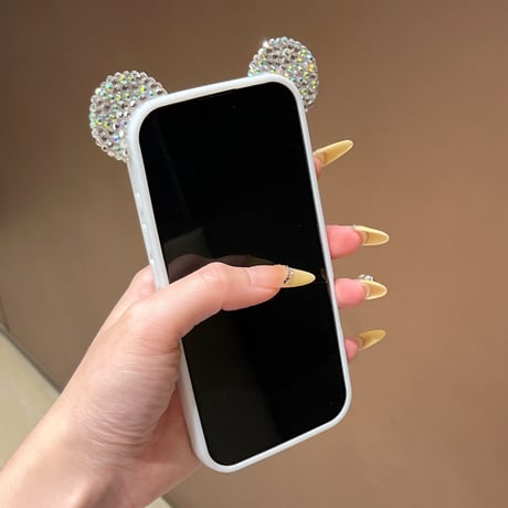 ダイヤ耳付 iPhone16Pro/17ケース キラキラストラップ付 iPhone15promax/14pro/13カバー 透明 可愛すぎ[M5619]