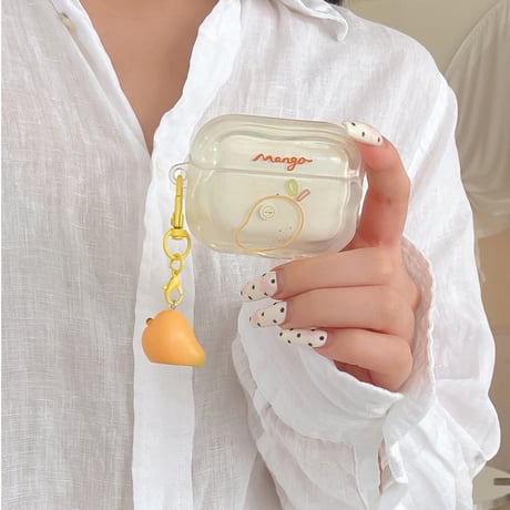 マンゴー AirpodsPro3ケース うねうね Airpodspro3/2/1カバー Airpods第3/2世代 果物キーホルダー 美味しいそう[M6450]