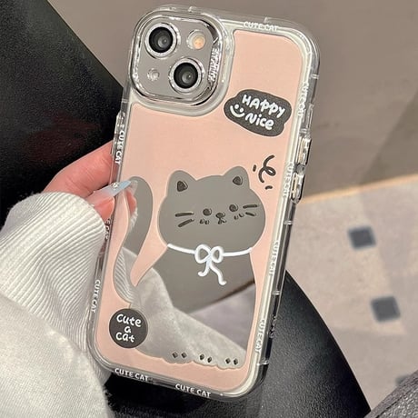 猫鏡付 iPhone15/15proケース キラキラレンズフィルム iPhone14/13pro/12ケース かわいい 女子力アップ[M4119]