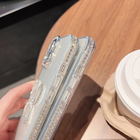 ジュエリーリボン iphone15pro/15ケース  女子力高い アイフォン14/13pro/12/11カバー 可愛い きれい ラメ入り[M4399]
