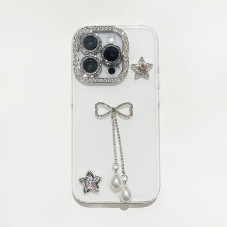 ジュエリーリボンフリンジ iPhone16Pro/15/14ケース キラキラレンズカバー iPhone13pro/12カバー ハンドメイド 大人可愛い [M5193]