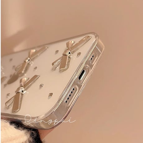 女子力アップ iPhone16/15proケース リボン/ハートデコ iPhone14/13pro/12クリアケース かわいい きれい[M3898]