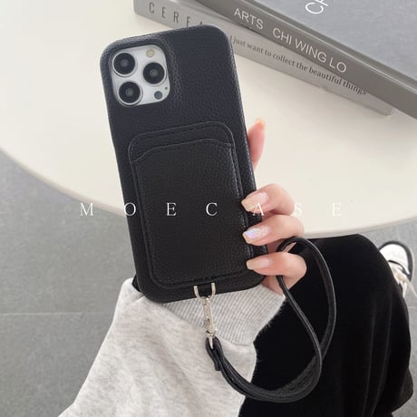 ICカード収納 iPhone14/15proケース  革製 アイフォン13pro/12mini/11proケース ストラップ付 高品質 使いやすい シンプル風[M2736]