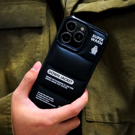 ダウン ホッキョクグマiPhone14pro/14plusケース ブラックカラーiphone13/12/11proカバー ファッション 高品質 男女向け いいギフト [M2588]