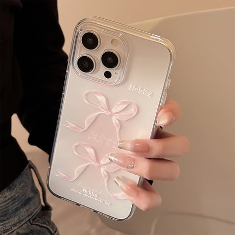 ピンクリボン iPhone15/15pro/15plusケース クリアアイフォン14pro/13/12カバー 使いやすい [M4232]