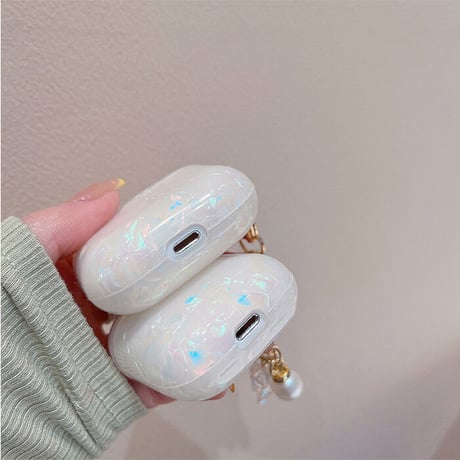 【Airpods4】キラキラ貝殻紋 airpods第3世代ケース  真珠リボン/花アクセサリー付  エアーポッズpro2/Pro1カバー  オシャレ 高級感カラー[M1993]