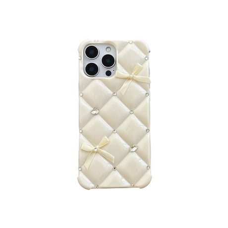ダイヤデコ 菱形 iPhone16Pro/16ケース シック iPhone15Pro/14Pro/13ケース 大人可愛い リボン付 四角耐衝撃[M5176]