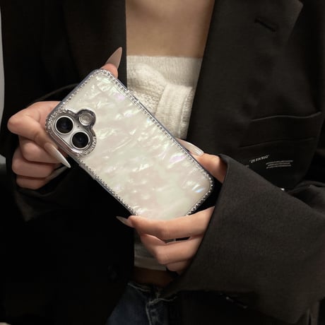 艶感シェル柄 iPhone16/16proケース 高級感 ジュエリー iPhone15promax/14/13カバー かわいい エレガント[M5343]