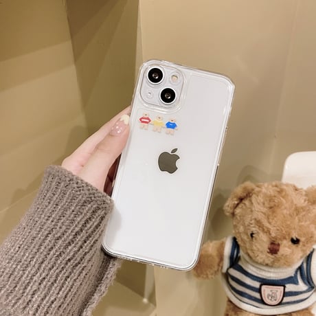 並ぶダック・熊 iphone13pro/12promaxケース 高透明 アイフォン11promax/8plusカバー  お揃い 耐衝撃 保護力つよいM1159