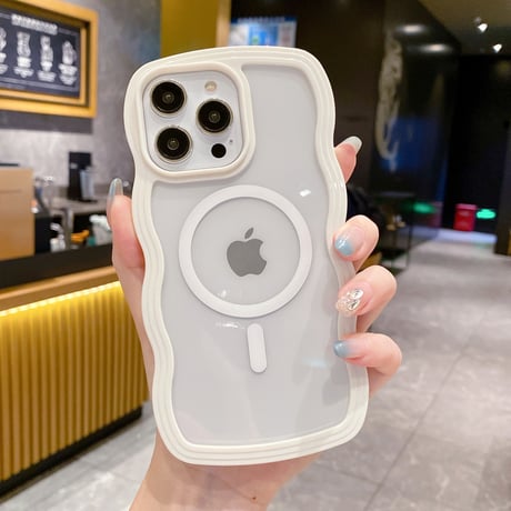 MagSafe ウェーブ型iPhone15/15Proケース うねうね 落下防止 クリアiPhone14/13proカバー 頑丈 [M3540]