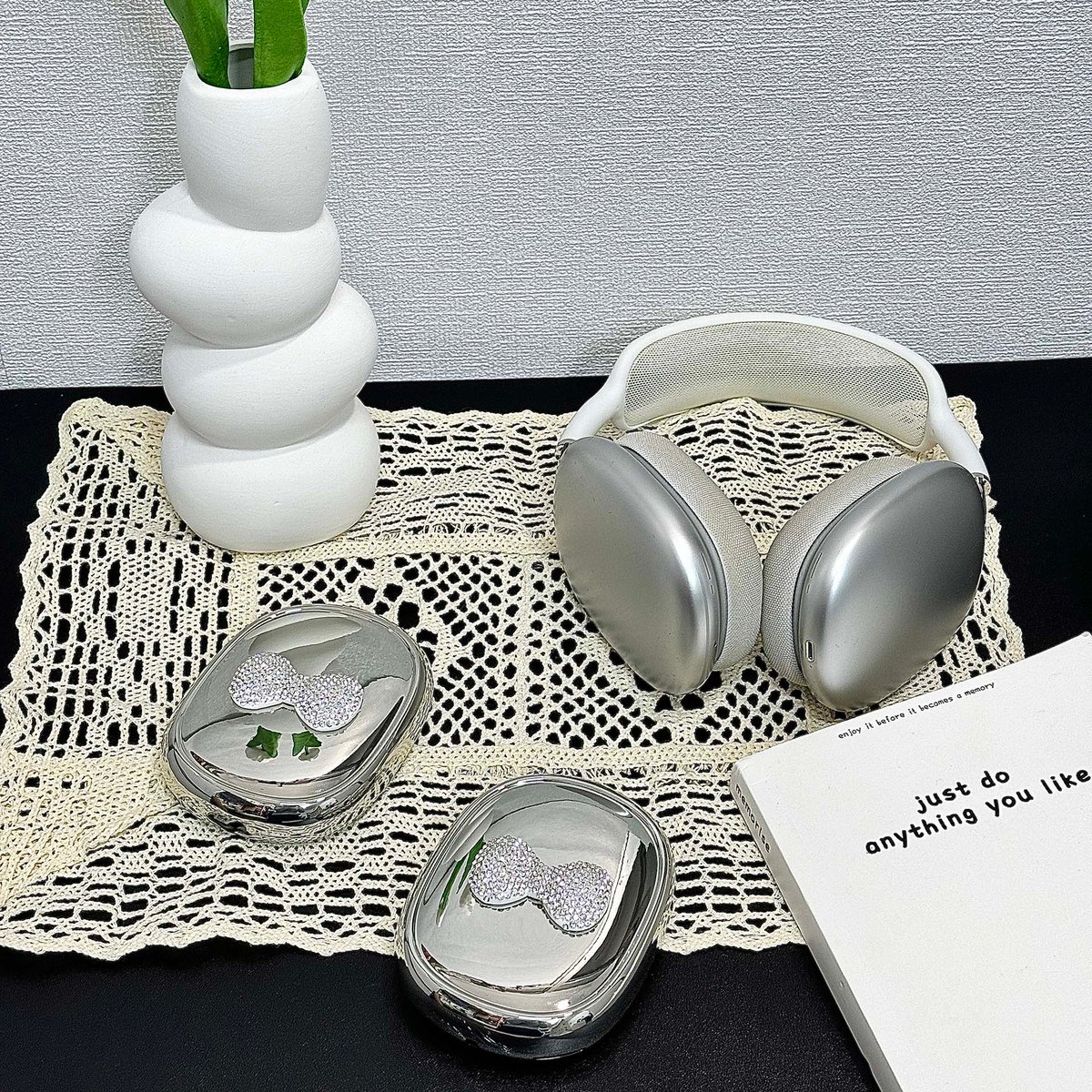 AirPods MAX アクセサリー ケース カバー レースアップクリアリボン 甘ピンクベール」フェミニンリボンAirPodsMaxカバー – gaacal