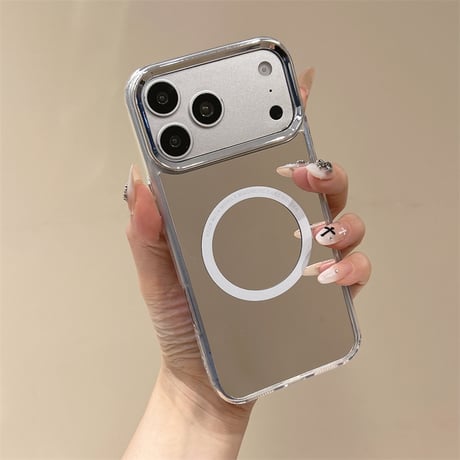 MagSafe対応ミラーiPhone17Pro/17promaxケース メッキ シルバー iPhone16/15/17e/SE3ケース 頑丈 人気品[M6513]