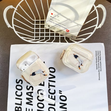 Airpods４ケース 横になる人 可愛い Airpods3/pro2カバー リング付き プレゼントにおすすめ 男女兼用[M4847]