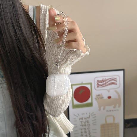 シェル柄 Airpods4ケース 蝶ストラップ AirpodsPro2ケース airpods3/2ケース 艶感 高級感 女子力高い[M5462]