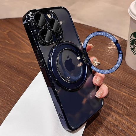 Magsafeリングスタンド一体 iPhone15pro/15promaxケース 高品質高機能 iphone14Pro/13proケース 飽きないデザイン メッキ レンズ保護[M3851]