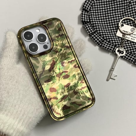 迷彩柄 iPhone16promax/16Proケース スマホグリップ付 iPhone15pro/14pro/13カバー シンプル風 艶感 カッコイイ[M5324]
