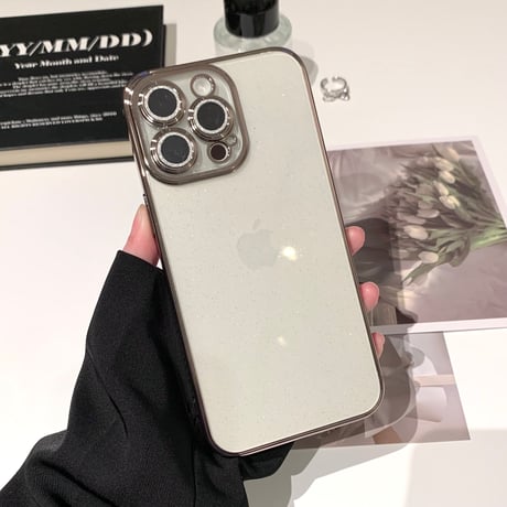 黄ばまないキラキラ iPhone15/15proケース  ナチュラル/ブルーチタニウム iPhone14/13/12 ラメレンズフイルム 軽量丈夫[M3942]