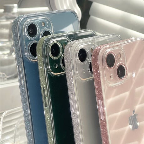 【iPhone16対応】ラメ入り枠 iphone15Pro/14/13/12promaxカバー  キラキラ シンプル オシャレカメラレンズカバー  全面保護 高品質 薄型 黄ばまない[M1877]