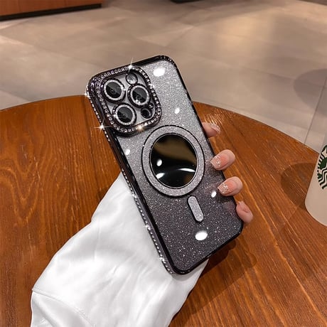 メイク鏡 iPhone16/16Proケース  ダイヤデコ MagSafe対応 iPhone15/14Pro/13カバー 大人可愛い カメラ保護[M4700]