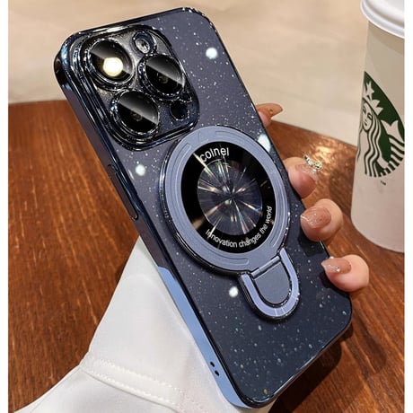 Magsafeスタンド キラキラiPhone17/16Proケース おしゃれ透明 アイフォン15Pro/14pro/13/12カバー 黄ばまないメッキ レンズカバー 丈夫[M4695]